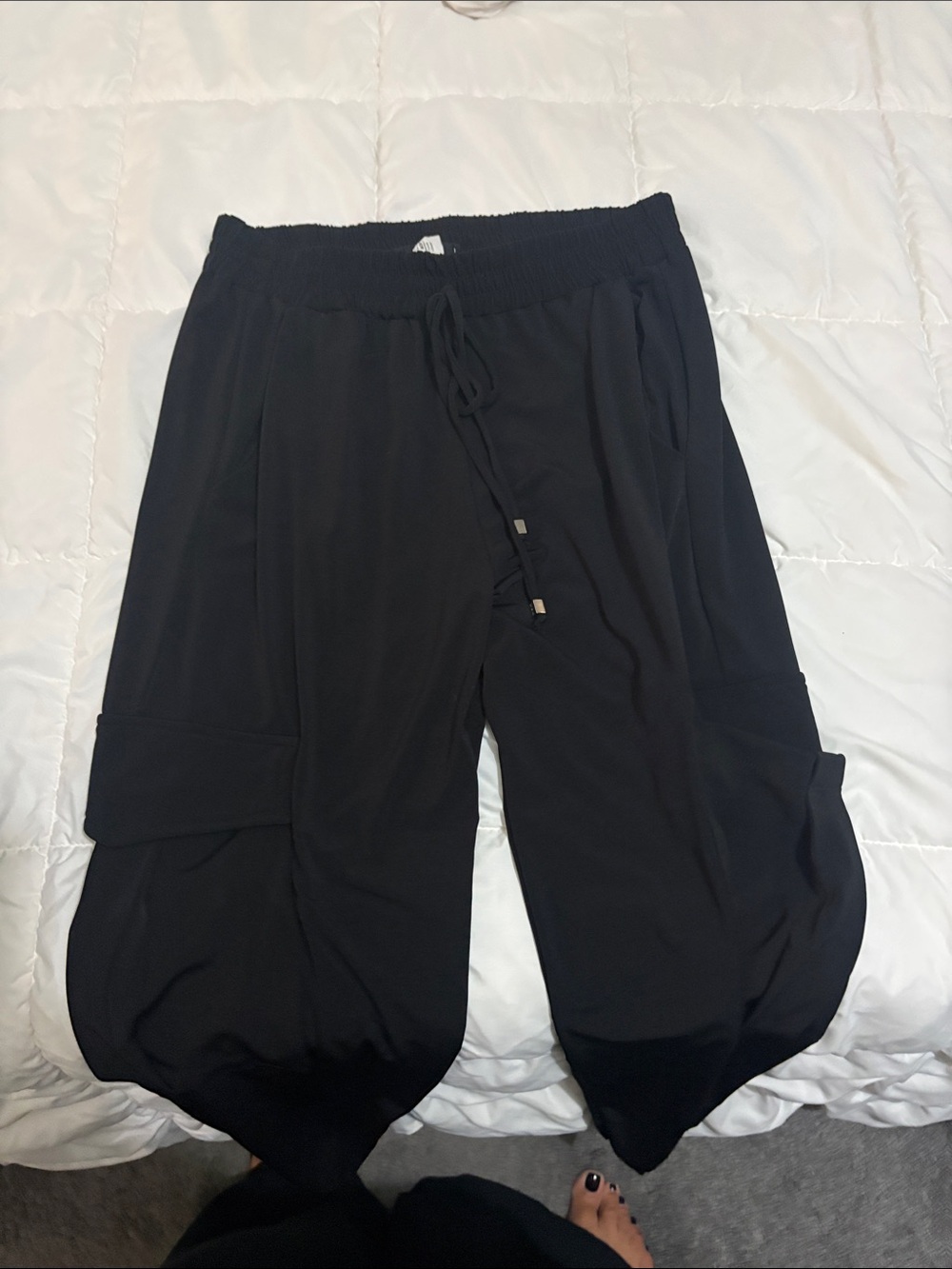 Men's Black Drawstring Cargo Shorts